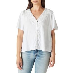 Lucky Brand Lace-Trim Shirt - Bright White Sz Sm